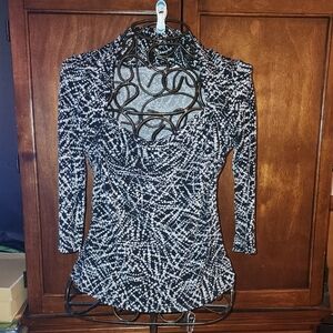 Black, White And Grey Patterned Long Sleeve Top